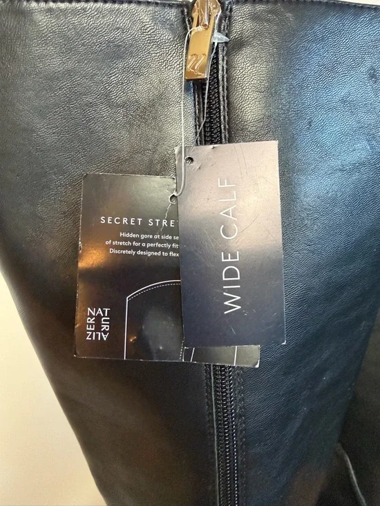 Naturalizer Black Leather Pointed-Toe Knee Boots with Mid Heels - Picture 7 of 13